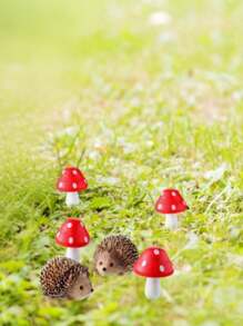 Fairy Wild Garden Accessories Mini Hedgehogs And Mushroom Statue, Micro Landscape Plant Pots Bonsai Craft Decor,2 Hedgehogs & 4 Mushrooms Mini Statues,Miniature Mushroom Figurines Hedgehogs Outdoor Mushroom Figurine For Miniature Garden, For Flower Pots And Bonsai Craft Decoration, Micro Landscape,Festival Gift Easter Gift,Spring - Multicolor - View 4