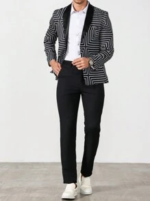 Manfinity Mode Conjunto de camisa de manga larga con botones al frente de unicolor y pantalón largo, look minimalista para hombres
