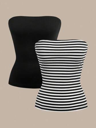 SHEIN BASICS 2 Stücke Legerer gestrickter kurzer Camisole-Top für Frauen