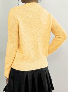 Elenzga Women Casual Splice Long Sleeve Top, Simple And Everyday Wear Fall Cloth For Women - Yellow - View 2