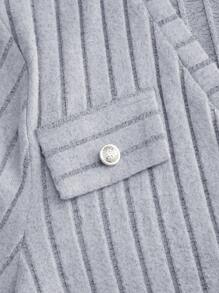 SHEIN Clasi Bộ áo len cardigan cổ chữ V màu trơn cỡ lớn cho nữ và chân váy bó sát - Xám - Xem 6