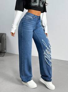 SHEIN EZwear Women's Simple Fashion Casual Everyday Denim Jeans - Blue - View 4