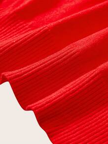 SHEIN BASICS 秋冬大码纯色长袖休闲针织红色开衫 - 紅色 - 查看 5