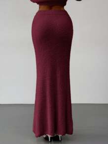 Aloruh 1 件套女士秋冬落肩长袖开衫 + 长款 A 字裙毛衣