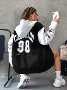 Flirla Colorado "To Be Yourself" Contrast Zipper Hoodie Sweatshirt Graduation,Back To School,Graduation,Teacher For Women,Back To School Pullover Fall Sweatshirt - Black - View 2