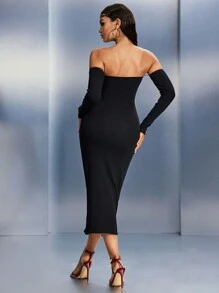 SHEIN SXY Fall Women Clothes; Black ; Holiday Party Dress; New Year's Eve Dress; New Year's Women Outfit; Shoulder Cutout Fitted Sexy Party / Date Night Black Long Sleeve Bodycon Dress
