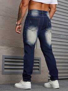 Manfinity Homme Pantalones vaqueros casuales con bolsillos y efecto desgastado para hombres de talla grande