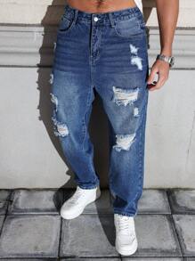 Manfinity EMRG Loose Fit Men's Slant Pocket Ripped Washed Jeans
