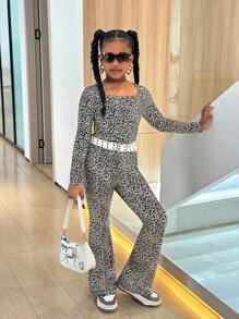 SHEIN Tween Girls' Casual Knitted Ribbed Jumpsuit - Black - View 4