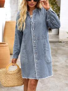 Breezaya Robe en jean décontractée pour femmes, minimaliste et pour un port quotidien - Jean clair - Voir 3