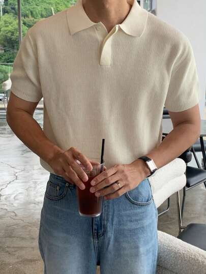 DAZY Summer Casual Half-Placket Solid-Color Knitting Top For Men Business Attire