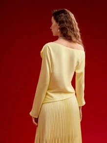 MOTF PREMIUM BLUSA ASIMÉTRICA CON DOBLADILLO FLORAL ESTÉREO, DÍA DE SAN VALENTÍN - Amarillo - Ver 6