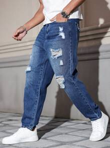 Manfinity EMRG Loose Fit Men's Slant Pocket Ripped Washed Jeans