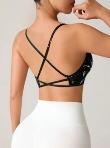 Minimalist Tie-Dye Hollow-Out Sports Bra - Multicolor - View 5