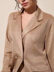 EURMUSE Urban Chic Double-Breasted Nubuck Light Jacket & Mini Skirts Two-Pieces Set - Camel - View 3