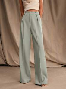 Anewsta Casual Solid Color Wide-Leg Suit Pants - Mint Green - View 4