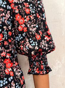 SHEIN Clasi Áo kiểu nữ tay lửng cổ tròn dáng rộng in họa tiết hoa đồng quê, phong cách đồng quê, thích hợp mặc mùa hè và mùa xuân. - Nhiều màu - Xem 7