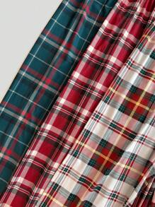 Set de 3 pantalones de pijama con cintura elástica y decoración de lazo con estampado a cuadros, ropa de otoño e invierno