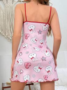 SHEIN Cute Rabbit Heart Star Print Y2K Style Women Nightgown - Multicolor - View 2