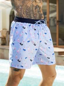 Surfspeed Men's Drawstring Waist All-Over Print Beach Shorts Men Swim Trunks - Blue - View 7