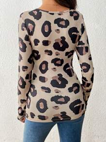 SHEIN Leopard Print Scoop Neck Long Sleeve Casual Maternity T-Shirt, Autumn