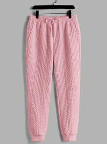 Manfinity VCAY 2pcs Men's Jacquard Pattern Slim Fit Casual Hoodie Set, Suitable For Autumn - Dusty Pink - View 7