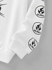 SHEIN Bộ quần áo nỉ trùm đầu và quần dài hai mảnh phong cách Goth Grunge màu đen cho bé gái tuổi teen mùa thu/đông có họa tiết in cho lễ Halloween - Đen và trắng - Xem 5