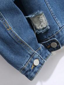 Manfinity Homme Men's Casual Ripped Denim Button-Up Jacket, Autumn - Light Wash - View 6