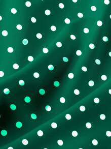 SHEIN LUNE 大码女式圆点印花荷叶边袖单排扣休闲衬衫裙 - 彩色 - 查看 3