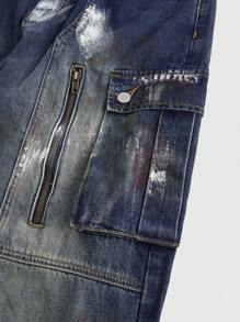 ROMWE MEN Street Life Men's Zipper Closure Casual Denim Jeans, Minimalist & Fashion For Daily Wear - Blue - View 4