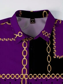 Manfinity Homme 男士秋季休闲撞色链条和波尔卡圆点印花长袖衬衫