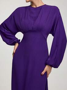 Modelyn Women's Elegant Solid Color Lantern Sleeve Extra Long Dress For Autumn Long Evening Dresses