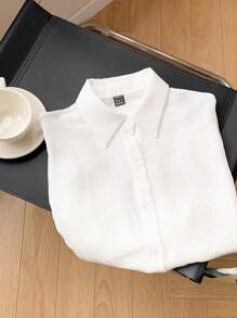 Comfortcana Spring And Summer Shirts White Casual Solid Drop Shoulder Button Front Beach Shirt