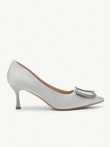 CUCCOO CHICEST Women's Fashion Elegant Silver Color Satin Rhinestone Buckle Pointed Toe Stiletto High Heels, Suitable For Wedding, Bridesmaid, Party, Banquet, Date, Christmas, New Year, Valentine's Day, Comfortable Shoes Valentines