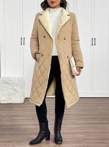 SHEIN Maternity Winter Warm Flannel Coat, Button-Up Pregnancy Outerwear - Apricot - View 4