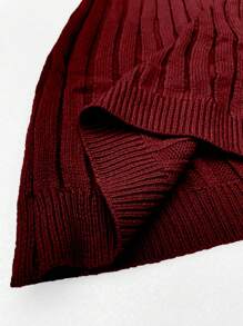 SHEIN LUNE Plus Size Women's Solid Color Knitted Cross V-Neck Backless Bat Wing Sleeve Elegant And Sexy Formal Sweater Dress, Autumn/Winter - Burgundy - View 3