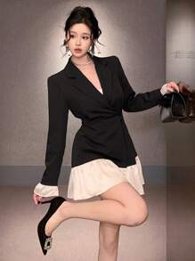 DAZY 女士短款鸡尾酒礼服，春秋季，婚礼/派对/情人节/舞会礼服，长袖连衣裙，优雅女士连衣裙