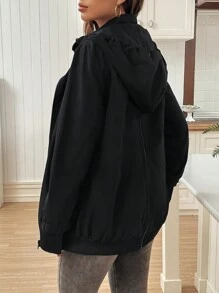 SHEIN 五合一孕妇针织连帽袋鼠袋冬季夹克 - 黑色 - 查看 2