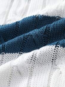 Claim Dot 男士双色拼色粗针织上衣，时尚外出，送给朋友 - 藍白色 - 查看 7