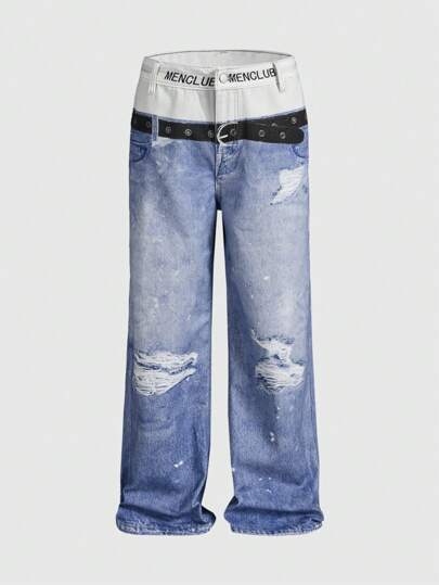 Street Life Jeans casual con gamba larga e stampa di lettere, per uomo