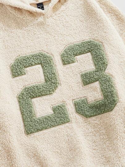 Prep Sudadera con capucha casual de manga larga con detalle gráfico numérico esponjoso para hombre