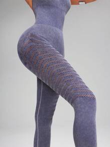 Innovista Combinaison de sport avec structure en filet respirante à effet denim lavé violet, contrôle du ventre et levage des fesses. Combinaisons pour femmes, tenues de sport, automne hiver - Prune - Voir 13