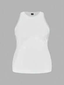 Slaydiva 3 Pcs/Set Plus Size Wide Strap Ribbed Racerback Tank Top, Suitable For Spring & Autumn - Multicolor - View 8