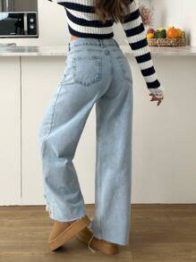 EURMUSE Water-Washed Distressed Loose Straight Leg Jeans - Light Wash - View 2