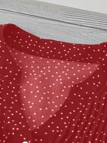 EMERY ROSE Casual V-Neck Half-Open Ruffle Sleeve Polka Dot Shirt - Multicolor - View 5