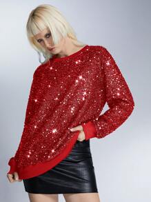 Manfinity UZERO Felpa girocollo unisex di moda con glitter, aderente