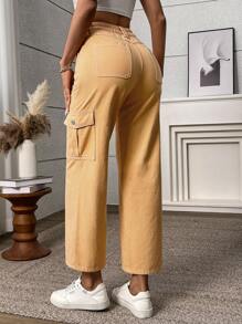 SHEIN PETITE Women's Solid Color Simple Fashionable Casual Denim Jeans - Yellow - View 2