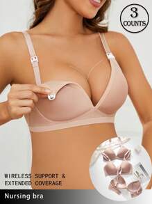 Moonlight&Mama 3pcs Set Maternity Solid Color Spaghetti Strap Camisole Simple Casual Underwear - Apricot - View 1