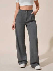 Tall Women's Striped Fold Over Pleated Wide Leg Pants