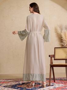 Al Najma 女士优雅阿拉伯风格拼接流苏袖长裙，阿拉伯风格连衣裙，端庄大方